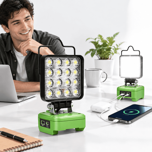 Portable Led Work Lightpatible With Greenworks 24v 48w 4200lm Cordless Floodb & Type-c Ports Low Protection For Job Site Lighting