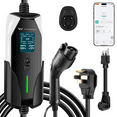 thumbnail image 1 of Portable Level 1&2 EV Charger, 40A 100-240V 25FT J1772 Charger, Portable EV Charging with NEMA 14-50 Plug and NEMA 5-15 Adapter, Adjustable Current, Delay Timer, App Control, 1 of 6