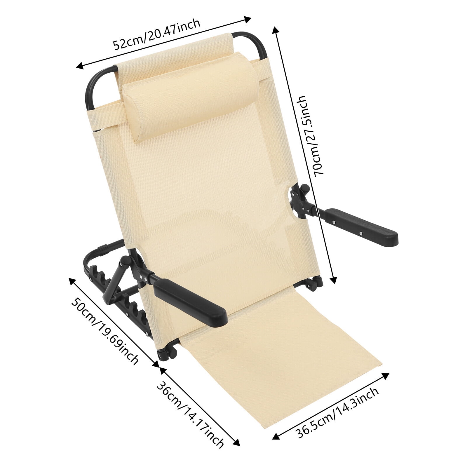 Portable Lifting Bed Backrest, Adjustable Lifting Bed Backrest W/ Armrest, Khaki