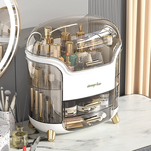 Portable Light Luxury Series Multi-Function Make Up Case Dustproof Cosmetic Storage, Skin Care Products Jewelry Organizer Lipstick Box - White