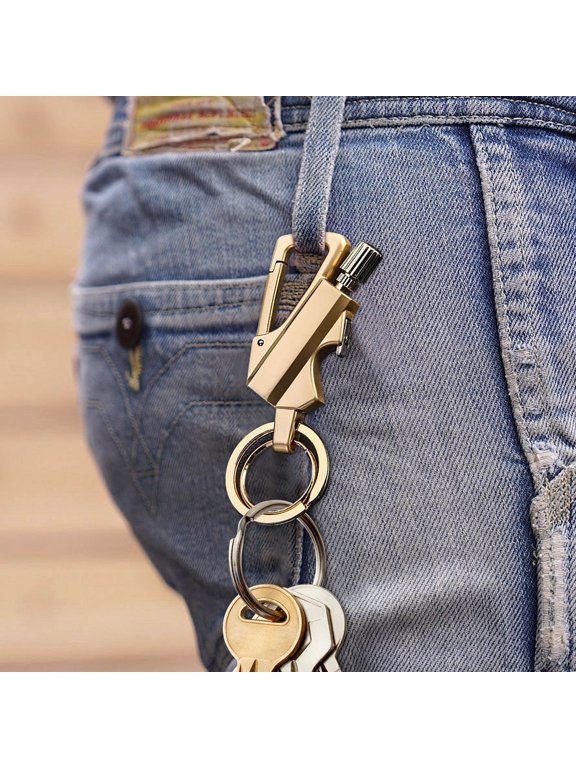 Portable Lighter Bottle Opener Keychain with Storage Pouch, Integrated Cap Lifter and Key Ring, Gold for lighting and opening crown-cap beverage