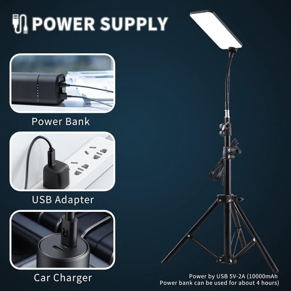 Portable Lights for Outside, Ultra-Bright LED Work Light, USB-Powered Support & Portable with Adjustable Tripod for Outdoor, Camping, Emergency, Projects