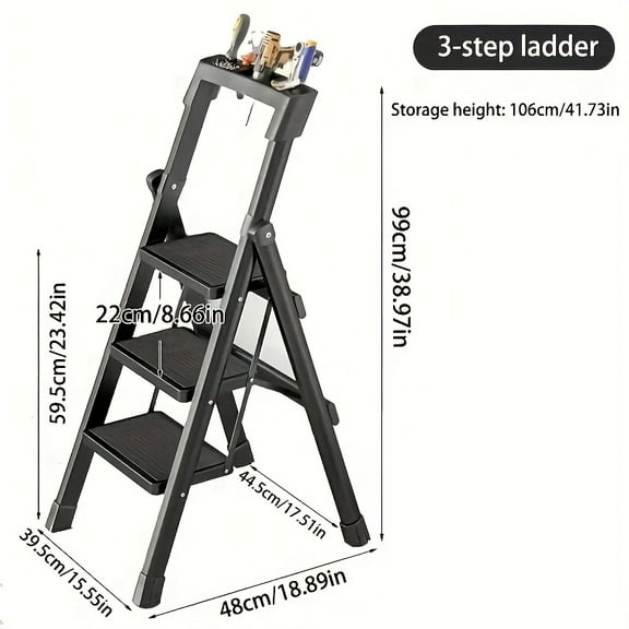 Portable Lightweight 3/4/5 Step Folding Metal Ladder with Handrail | Safety Step Stool for Home, Kitchen & Office | Multi-Level Design for Easy Access to Tight Spaces | Foldable Step Stool