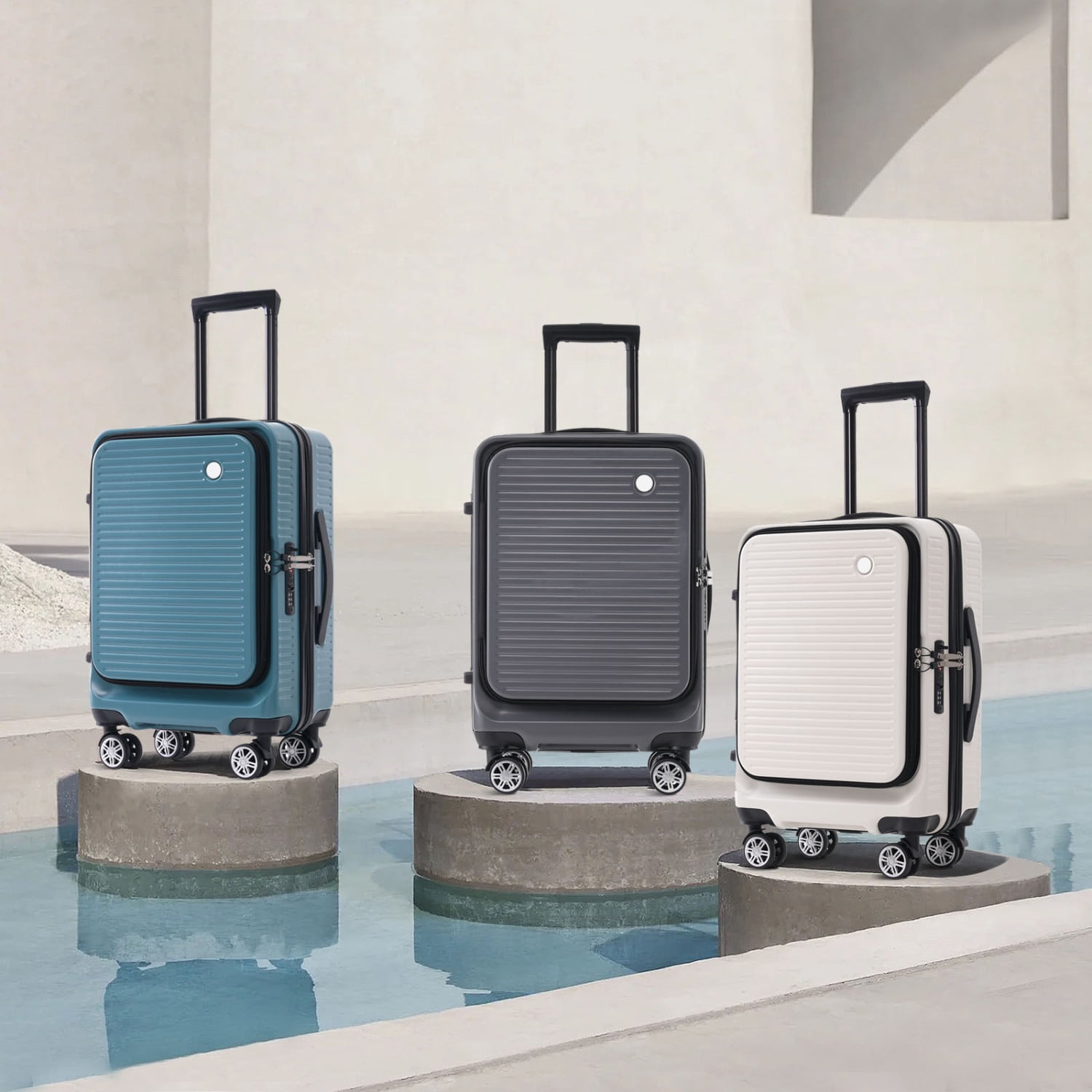 Portable Lightweight Carryon Luggage with Front Pocket USB Port and