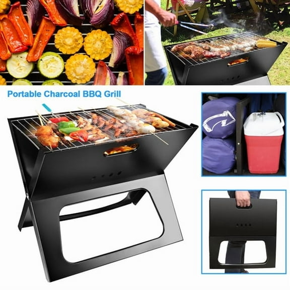 Portable Lightweight Foldable Charcoal Grill, 17"x10" Cooking Area, Durable Metal Iron for On-the-Go Grilling