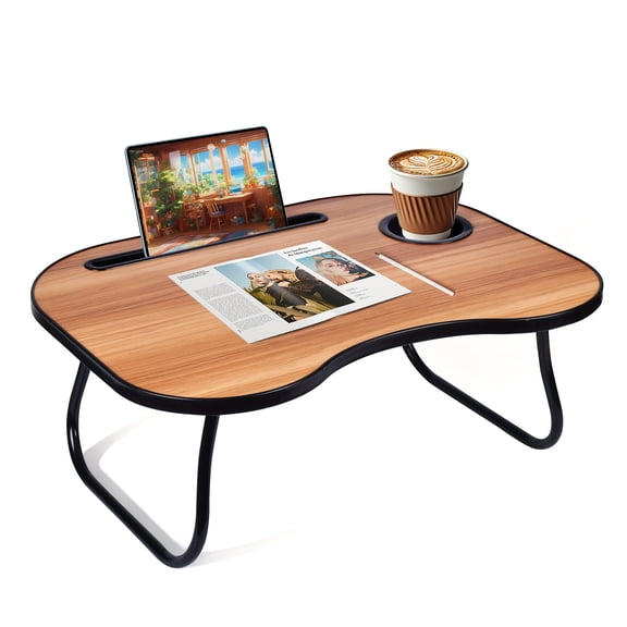 Portable Lightweight Foldable Laptop Desk - Lap Tray with Ergonomic Storage Shelf, Compact Bed/Couch Table for Eating, Working, Reading & Writing (Durable Stable Design)