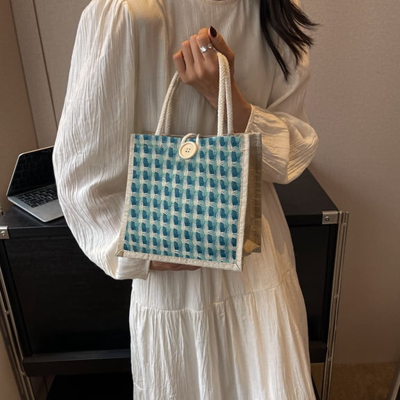 Portable Linen Bag with Buttons, Versatile Handbag Messenger Bag Wallet for Daily Commute Travel and Shopping