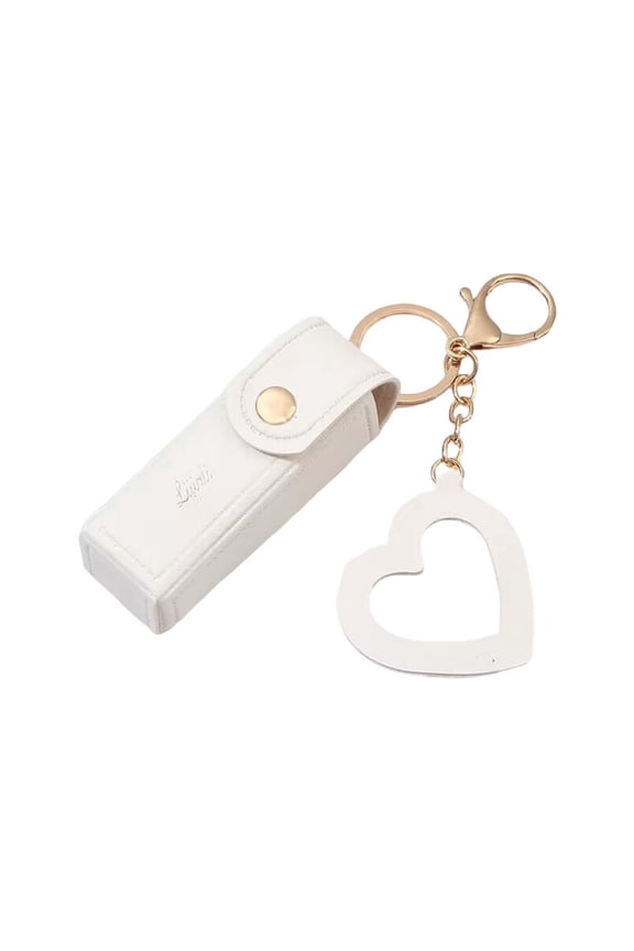 Portable Lip Gloss Keychain Holder Mini PU Leather Lipstick Travel Storage With Heart Pendant