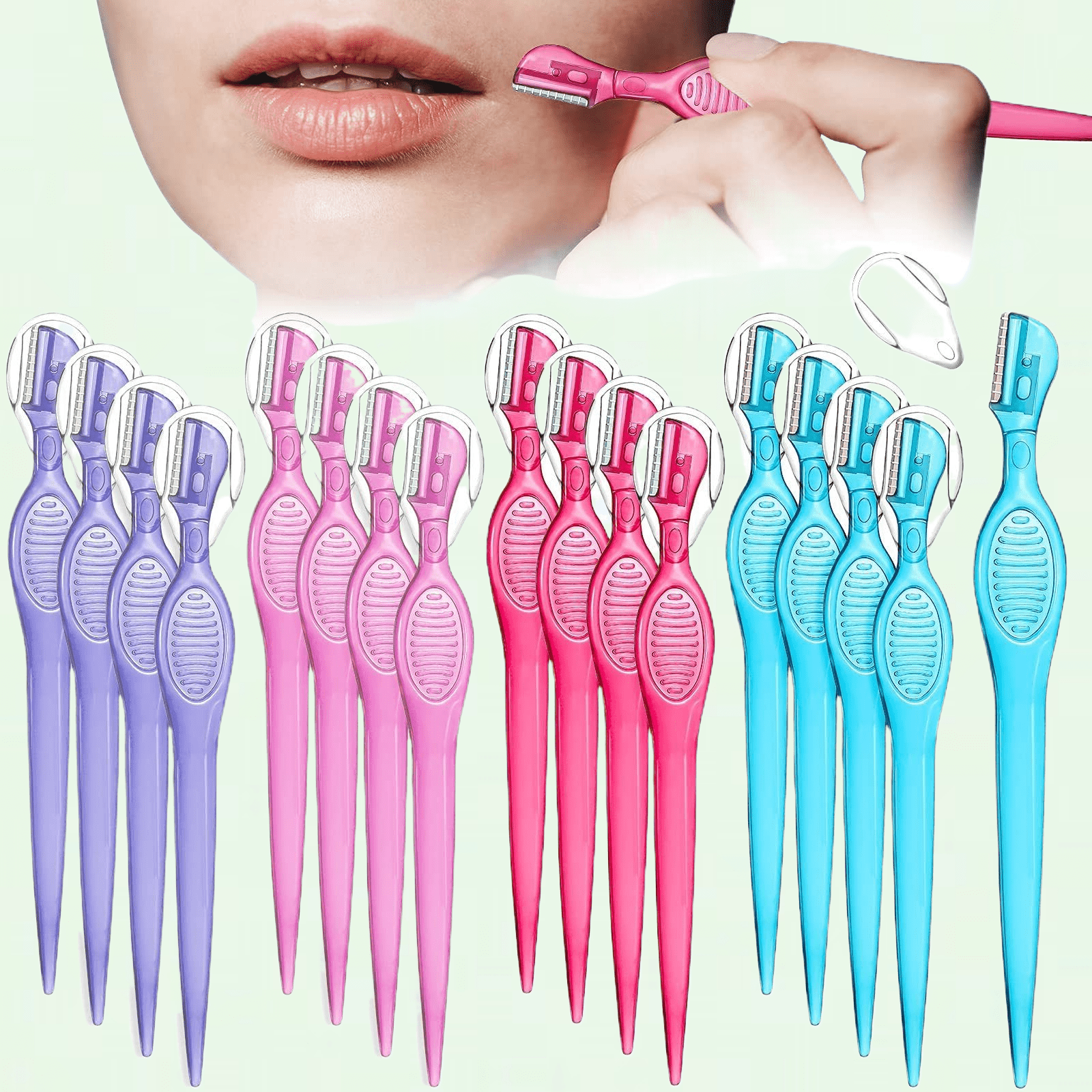 Portable Lip Razors for Women, Facial Hair Removal Tool, Dermaplaning Eyebrow Trimmer, 4 Colors