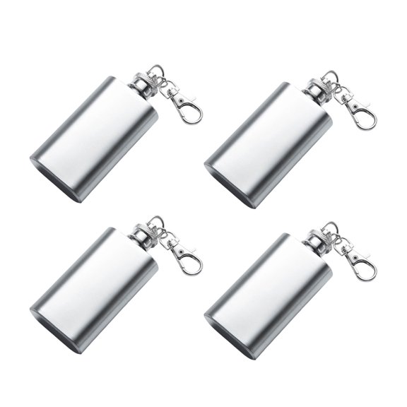 Portable Liquor Flask Set of 4 with Flat Stainless Steel Bodies and Barrels-Themed Graphics, Separate Containers Wine Bottle for Trip Sharings