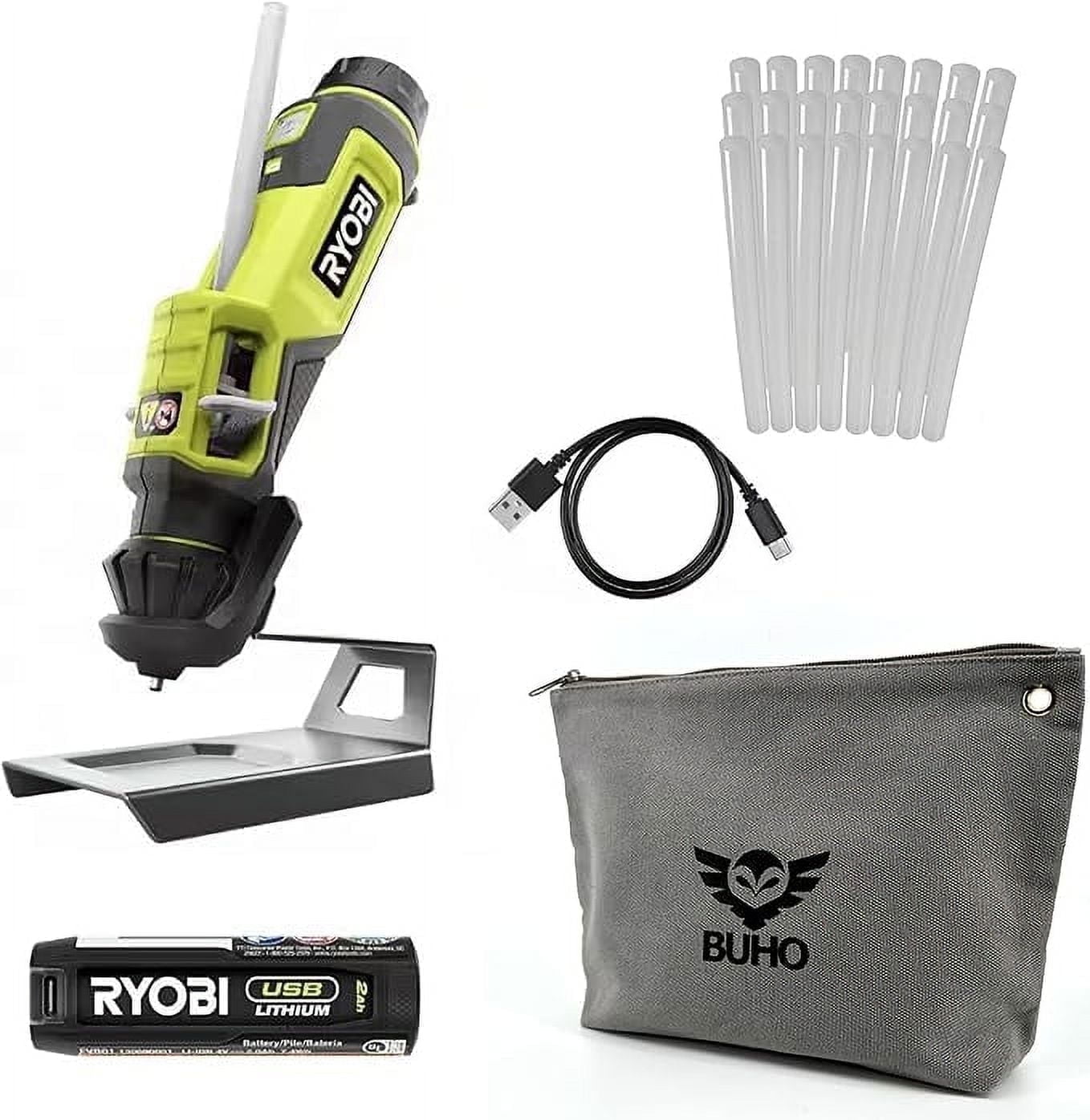 Portable Lithium Glue Pen Accessory Bundle - Cordless Glue Pen 24 Pack Glue Sticks Zipper Tool Pouch 2.0 Ah USB Lithium Battery Charging Cable Drip Tray Stand