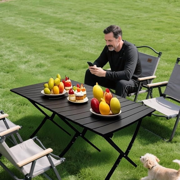 Portable Low Aluminum Folding Table (Black)