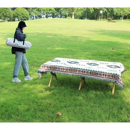 Portable Low Picnic Table,4Ft Bamboo Folding Camping Table with Carry Bag and Tablecloth,Foldable Beach Table for Camping,BBQ,Travel,Backyard Patio Party