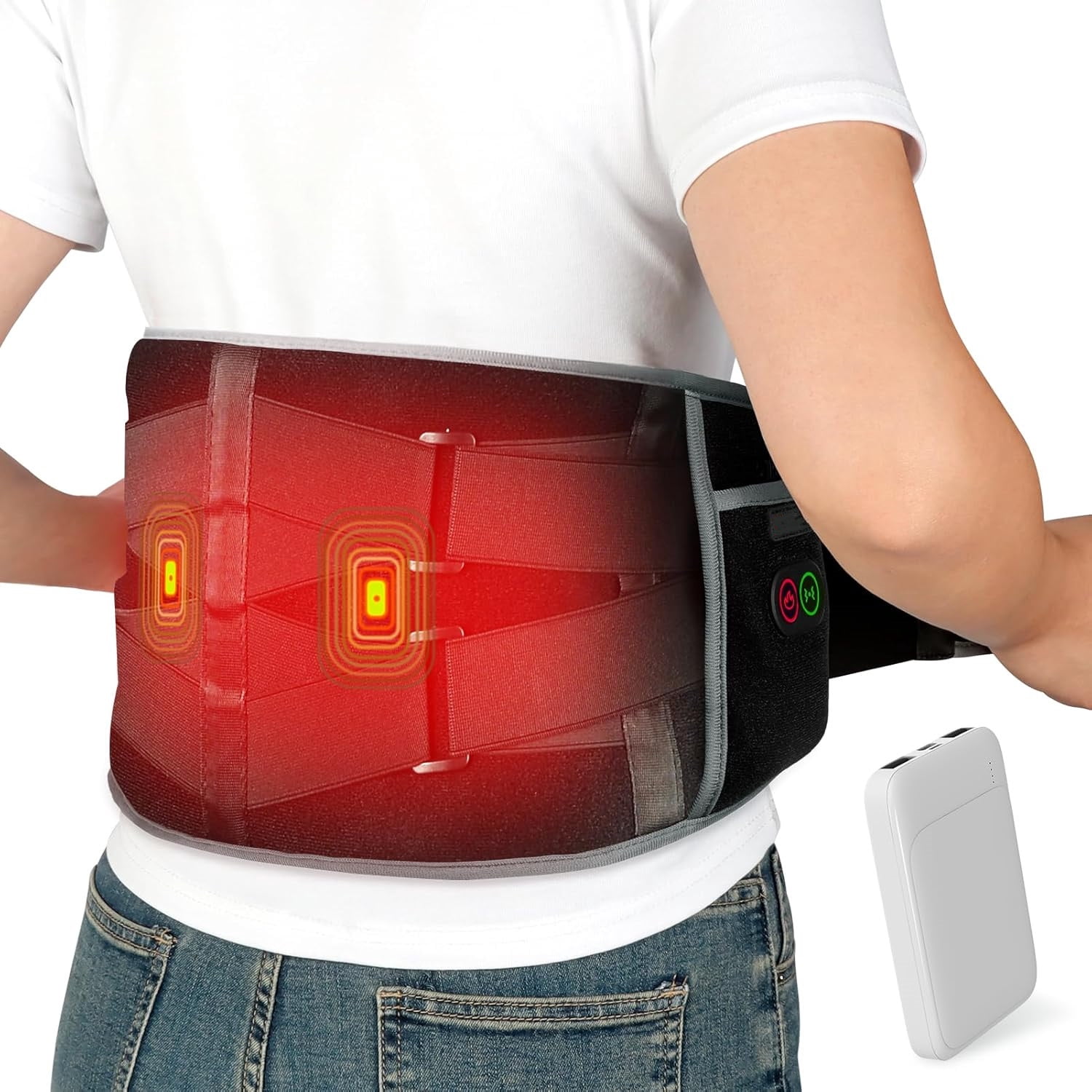 Comfytemp Cordless Heating Pad with Massager for Back Pain Relief, Portable Lower Back Massager Eligible Rechargeable, Birthday Gifts for Women Men Mom Dad Seniors Christmas 3 Heat 30 Auto-Off