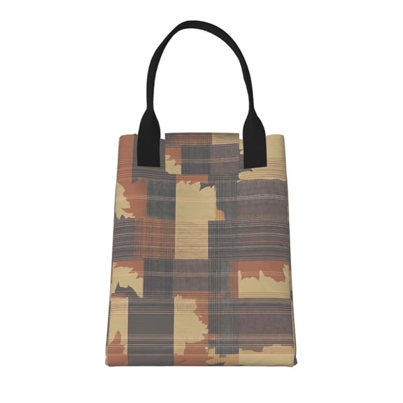 Portable Lunch Bag 10.68.35.5in Dupont Paper Strong Durable Waterproof Breathable Reinforced Webbed Carry Plaid Fall Camo Brown_1