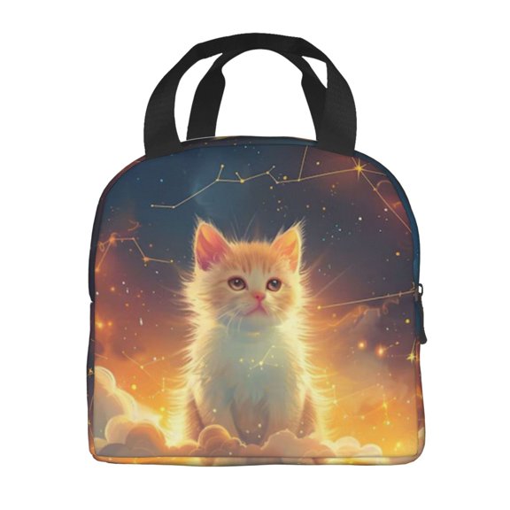 Portable Lunch Bag Insulated Celestial Cat Clouds Lunch Box Reusable Tote Bag Unisex For Work, Travel, Picnic, Office, Camping, Hiking, Picnic, Beach