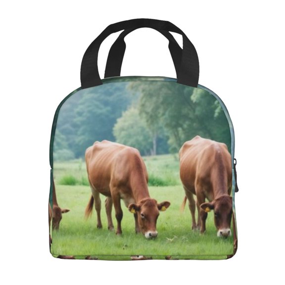 Portable Lunch Bag Insulated Cows Grazing Meadow Lunch Box Reusable Tote Bag Unisex For Work, Travel, Picnic, Office, Camping, Hiking, Picnic, Beach