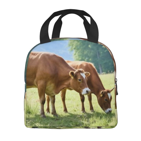 Portable Lunch Bag Insulated Cows Pasture Grassland Lunch Box Reusable Tote Bag Unisex For Work, Travel, Picnic, Office, Camping, Hiking, Picnic, Beach