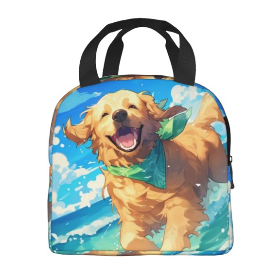 Portable Lunch Bag Insulated Dog Beach Joyful Sunny Lunch Box Reusable Tote Bag Unisex For Work, Travel, Picnic, Office, Camping, Hiking, Picnic, Beach
