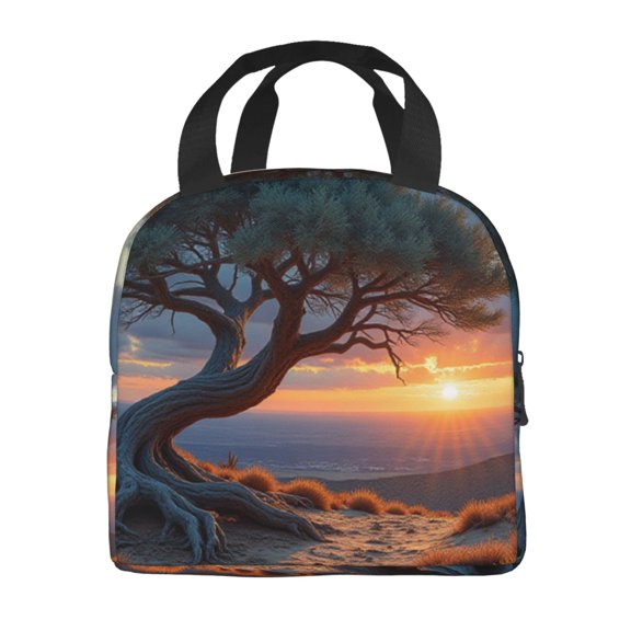 Portable Lunch Bag Insulated A Lone Tree In The Middle Of A Desert With A Full Moon In The Lunch Box Reusable Tote Bag Unisex for Work, Travel, Picnic, Office, Camping, Hiking, Picnic, Beach
