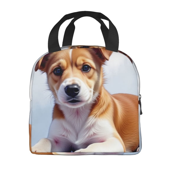 Portable Lunch Bag Insulated A Painting Of A Dog's Face On A White Lunch Box Reusable Tote Bag Unisex for Work, Travel, Picnic, Office, Camping, Hiking, Picnic, Beach