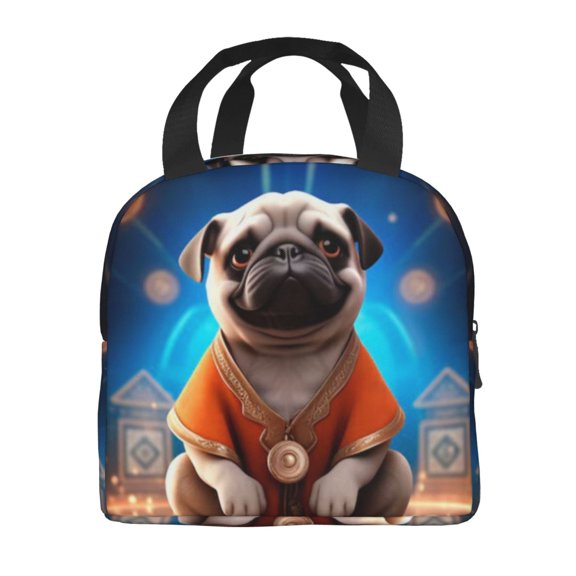 Portable Lunch Bag Insulated Regal Pug Portrait Lunch Box Reusable Tote Bag Unisex For Work, Travel, Picnic, Office, Camping, Hiking, Picnic, Beach