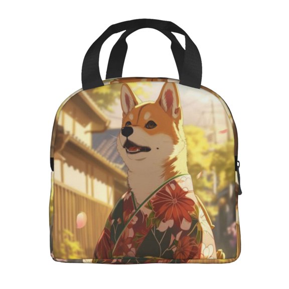 Portable Lunch Bag Insulated Shiba Kimono Blossom Lunch Box Reusable Tote Bag Unisex For Work, Travel, Picnic, Office, Camping, Hiking, Picnic, Beach