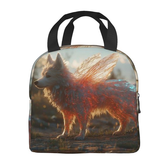 Portable Lunch Bag Insulated Winged Wolf Glowing Lunch Box Reusable Tote Bag Unisex For Work, Travel, Picnic, Office, Camping, Hiking, Picnic, Beach