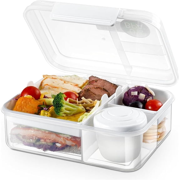 Triani Portable Lunch Bento Box with Handle,Double Layer Picnic Box,Reusable Meal Prep Container with Sealed Yogurt Cup,Perfect for Food Fruit Salad Snack (Clear)