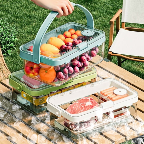 Portable Lunch Box with Ice Crystal Bottom | Fresh-Keeping Food Storage Container | Leak-Proof, Microwave & Fridge Safe | Grain, Vegetable, Fruit Organizer | 12.8"x9.5"x23.5cm | Outdoor Picnic Basket
