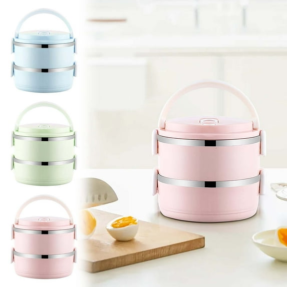 Portable Lunch Carrier, round Stainless Steel Insulated Food Container, Fresh-keeping Bento Box, for Learning Group, Workspace Workers, Picnics, Blue, 1 Pc, by IHXORA