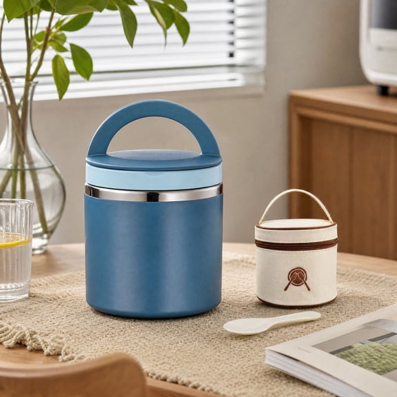 Portable Lunch Container, Meal Box with Carry Bag, Compact Food Carrier for Offices Commutes Picnics and Daily Travel, Lidded Bucket Style Box for Countertop Refrigerator and Table Use