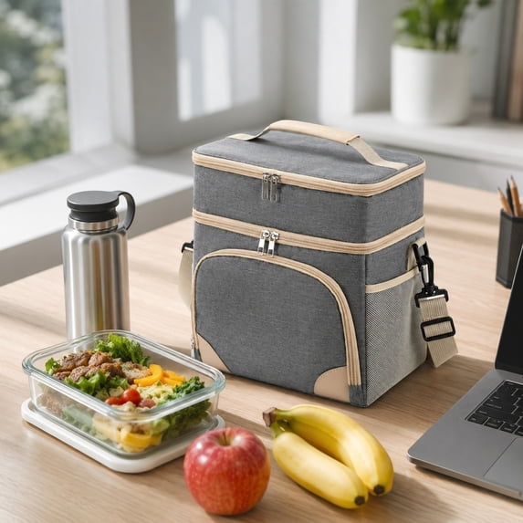 Portable Lunch Cooler Bag Insulated Lunch Box With Strap Handle Thermal Food Storage Tote Office Travel Picnic Camping Outdoor Carrying Organizer Reusable Meal Carrier