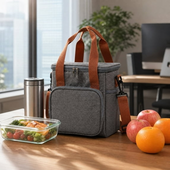 Portable Lunch Cooler Bag Insulated Lunch Box Tote With Strap Handle Thermal Food Storage Organizer Office Travel Picnic Camping Outdoor Reusable Meal Carrier Storage Bag