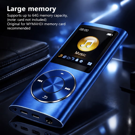 Portable MP3 Player, Slim 1.8" LCD Audio Player with Earphone & Charging Cable, Aluminum Alloy Body, 200mAh Battery, Supports MP3/WMA/FLAC/APE, TF Card up to 64GB
