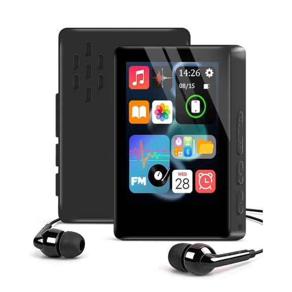 Portable MP3 Player with Speaker, Mini Bluetooth 5.2 MP3 Player with Headphone Jack,Independent Volume Control, FM Radio,Voice Recorder Expandable 512GB(Black)