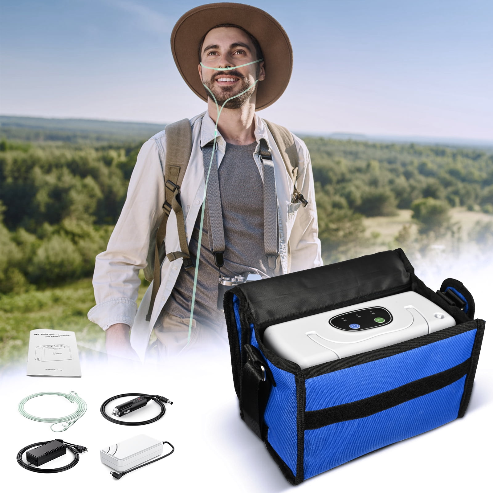 Portable- Machine Lightght&3L/MIN -Y/Oxygen Machine Bag Suitable for -93% All Fitings Travel Use w-ac&dc adapter