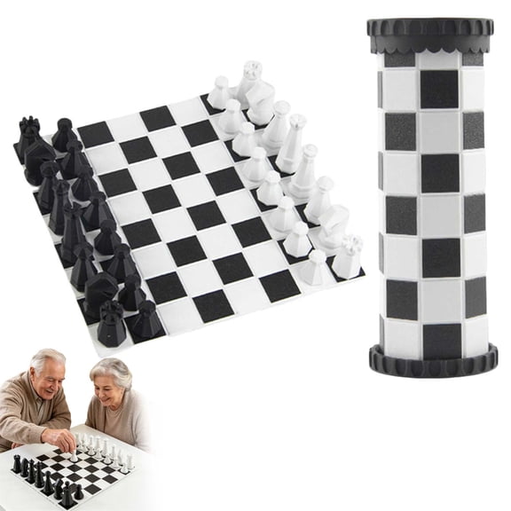 Portable Magnetic Chess Set for Kids & Adults, 7.3 Inch Rollable Mini Travel Chess Board with Modern Minimalist Pieces, Cylinder Storage, Gift for Camping School
