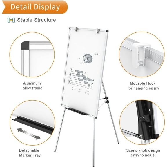 Portable Magnetic Dry Erase Easel Board 24"Wx36"L Sturdy Tripod Flipchart | On Sale | Stable Stand Whiteboard for Office Presentations Classroom Home Activities