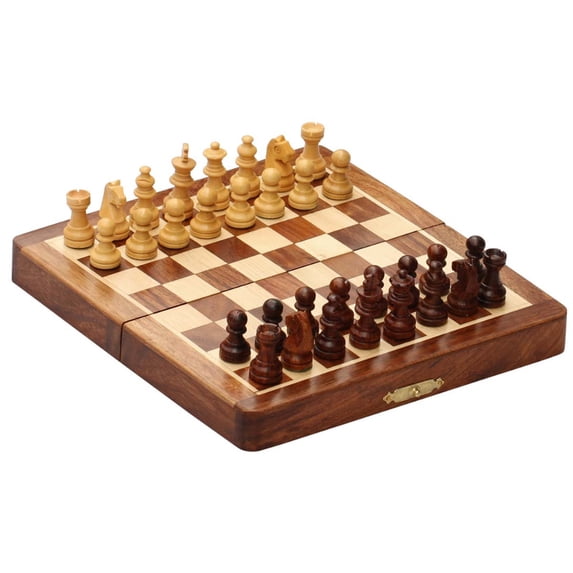 Portable Magnetic Folding Chess Game Board Handmade in Fine Rosewood