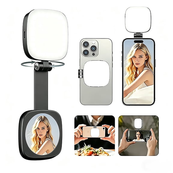 Portable Magnetic Phone LED Light with Makeup Mirror - Clip-On Selfie Fill Light