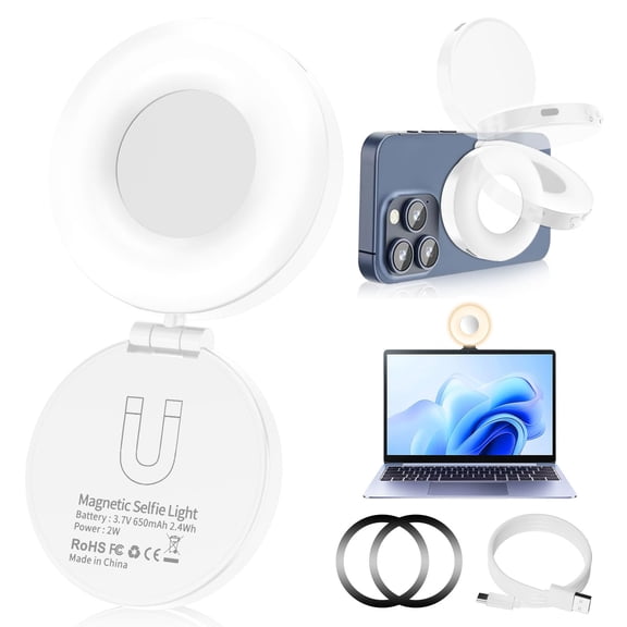 Portable Magnetic Selfie Light for iPhone 4 Modes Rechargeable Ring Light for Video Recording Photography Makeup Vlogs TikTok Black