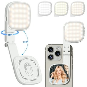 Cshidworld Magnetic Ring Light, Rechargeable 1000mAh, 48 High-Lumen LEDs, 10 Brightness Levels, 360° Rotation, Built-in Mirror, Ideal for Live Streaming, Selfies, Vlogging, Makeup, White