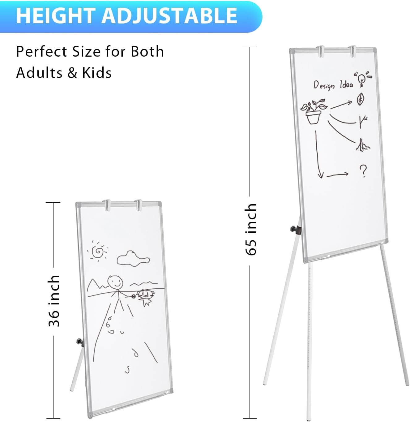 QUEENLINK White Board Easel, 60x90cm Height Adjustable Flipchart, Portable Standing Aluminium Frame Whiteboard for School Teaching, Office, Home QUEENLINK White Board Easel, 60x90cm Height Adjustable Flipchart, Portable Standing Aluminium Frame Whiteboard for School Teaching, Office, Home