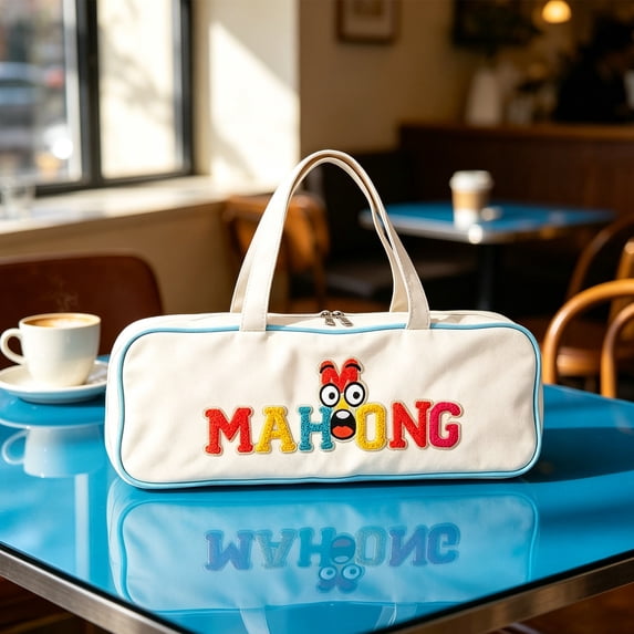 Portable Mahjong Tile Storage Bag, Cute Letter Zipper Handbag, Mahjong Game Tiles Carrying Case for Travel and Mahjong Lovers