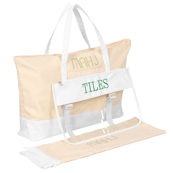 Portable Mahjong Tote Bag Large Capacity Empty Canvas Mahjong Bag with Tile and Pusher Rack Holder for Camping Travel