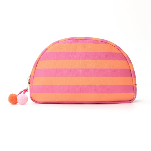 Portable Makeup Bag, Small Cosmetic Organizer for Travel, Stripe Seashell Storage Pouch, Lightweight Toiletry Bag for Women, Compact Travel Pouch