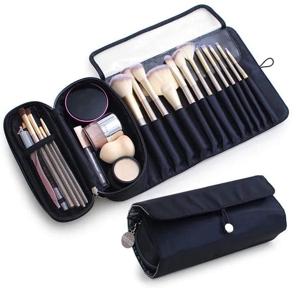 Portable Makeup Brush Organizer Makeup Brush Bag for Travel Can Hold 20+ Brushes Cosmetic Bag Makeup Brush Roll Up Case Pouch Holder for Woman(Only Bag)