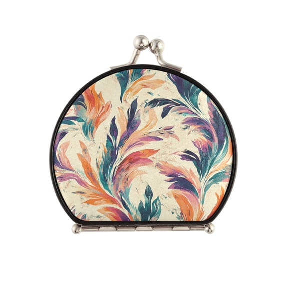 Portable Makeup Mirror Travel Mirror Compact Folding Mirrors Small for Women Beauty Accessories Abstract Feather Pattern