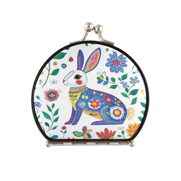Portable Makeup Mirror Travel Mirror Compact Folding Mirrors Small for Women Beauty Accessories Art Motifs Style Rabbit